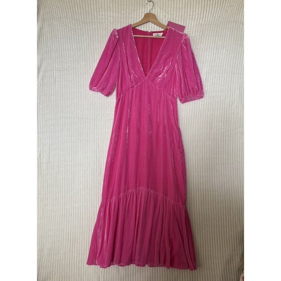 NWT Rhode Pink Ester V-Neck Puff Sleeve Velvet Dress in Jaipur Size 8 $565 - Picture 9 of 16